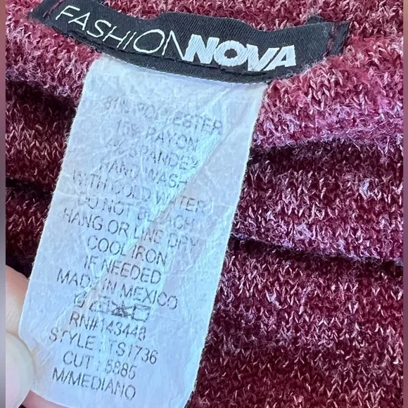 FASHION NOVA 2 Piece Set Heathered Red Mini Skirt Set Strapless Long Sleeve Top - Picture 6 of 8